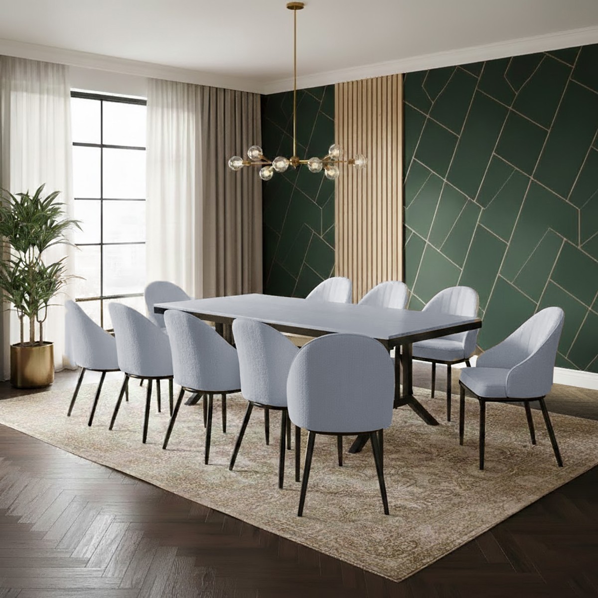 طقم طاولة طعام مودرن 10 كرسي رمادي - أناقة هندسية وتصميم عصري