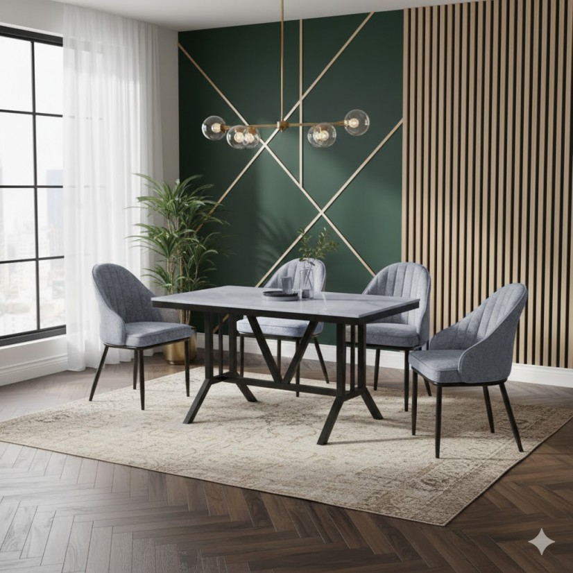 طقم طاولة طعام رمادي 4 كرسي رمادي - موديل 3318 مودرن