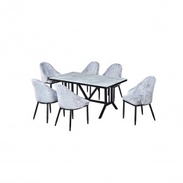 طقم طاولة طعام مودرن 6 كرسي رمادي - أناقة هندسية وتصميم عصري