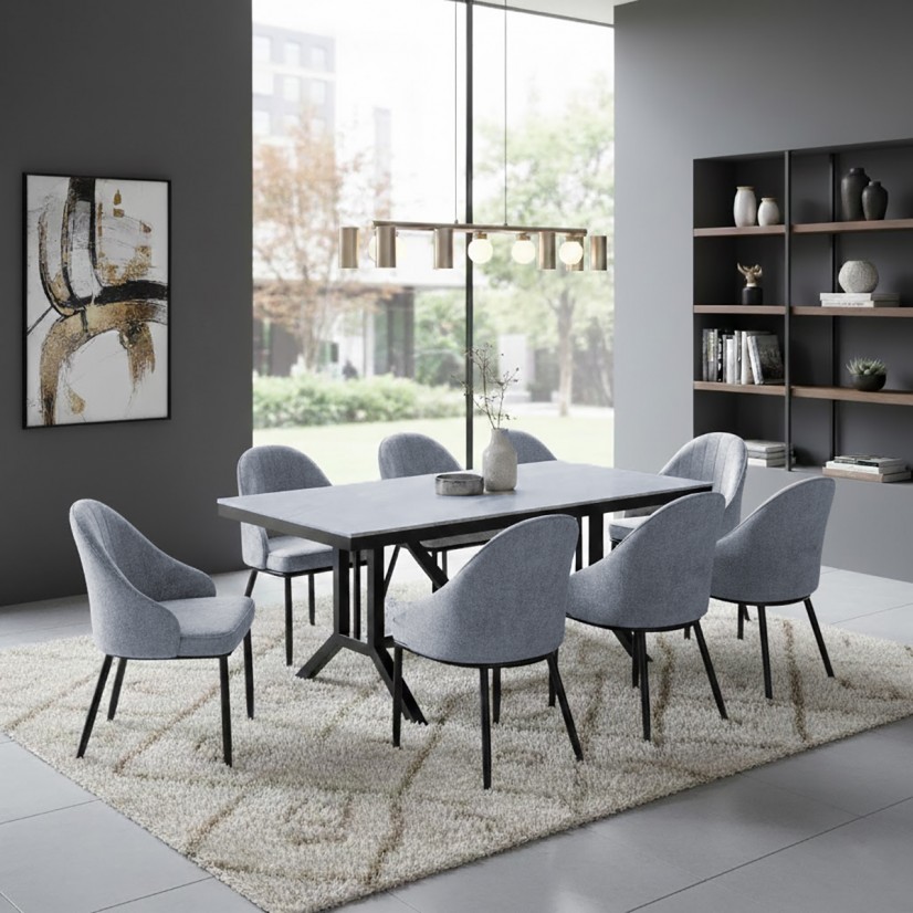 طقم طاولة طعام مودرن 8 كرسي رمادي - أناقة هندسية وتصميم عصري