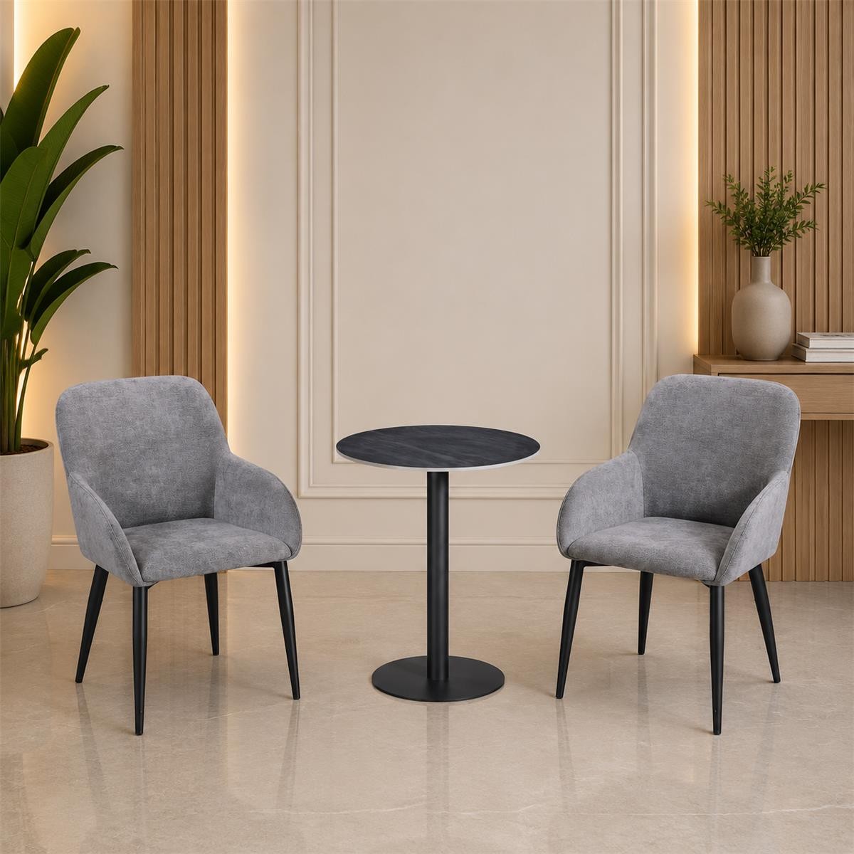 طقم كرسيين و طاولة 1+2 TS-03 GREY/BLACK