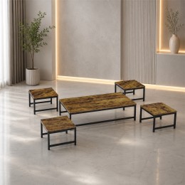 طقم طاولات شاي أرضي خشبي بني وإطار أسود
