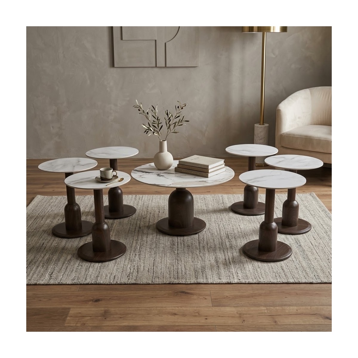 طقم شاي سيراميك دائري 1+6 B-1043 WOOD