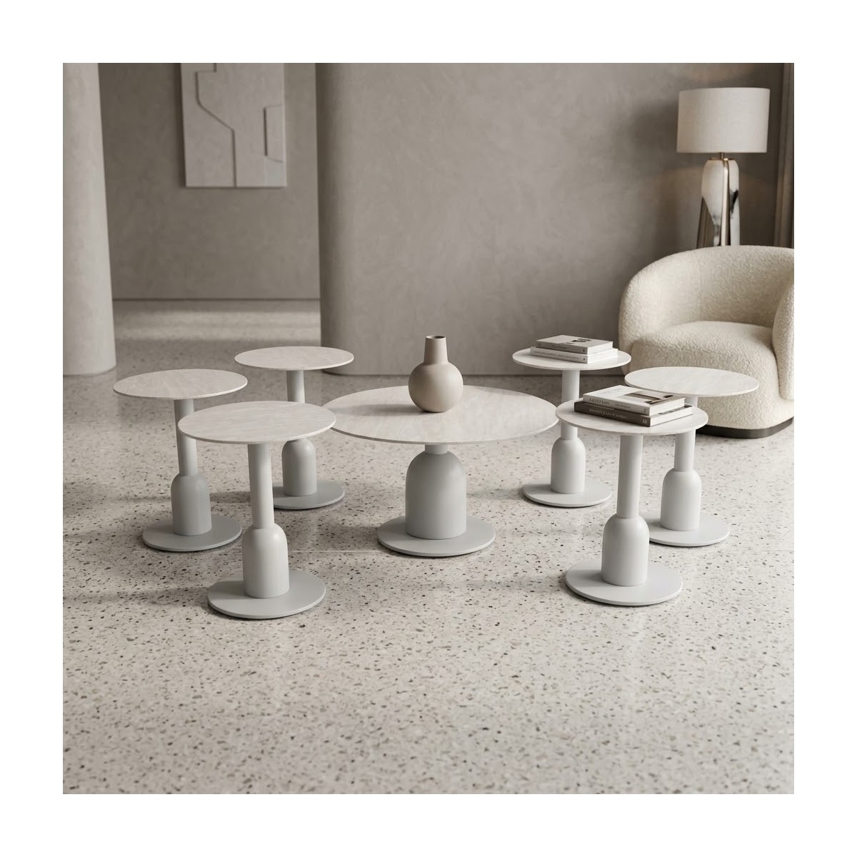 طقم شاي سيراميك دائري 1+6 B-1045 L.GREY