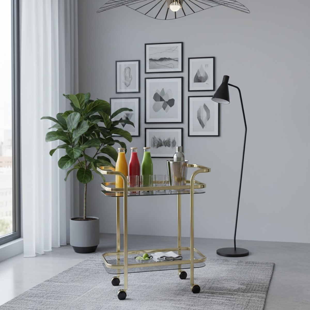 عربة تقديم وضيافة "ستيلار" ذهبي3دور- أناقة الحركة والشفافية