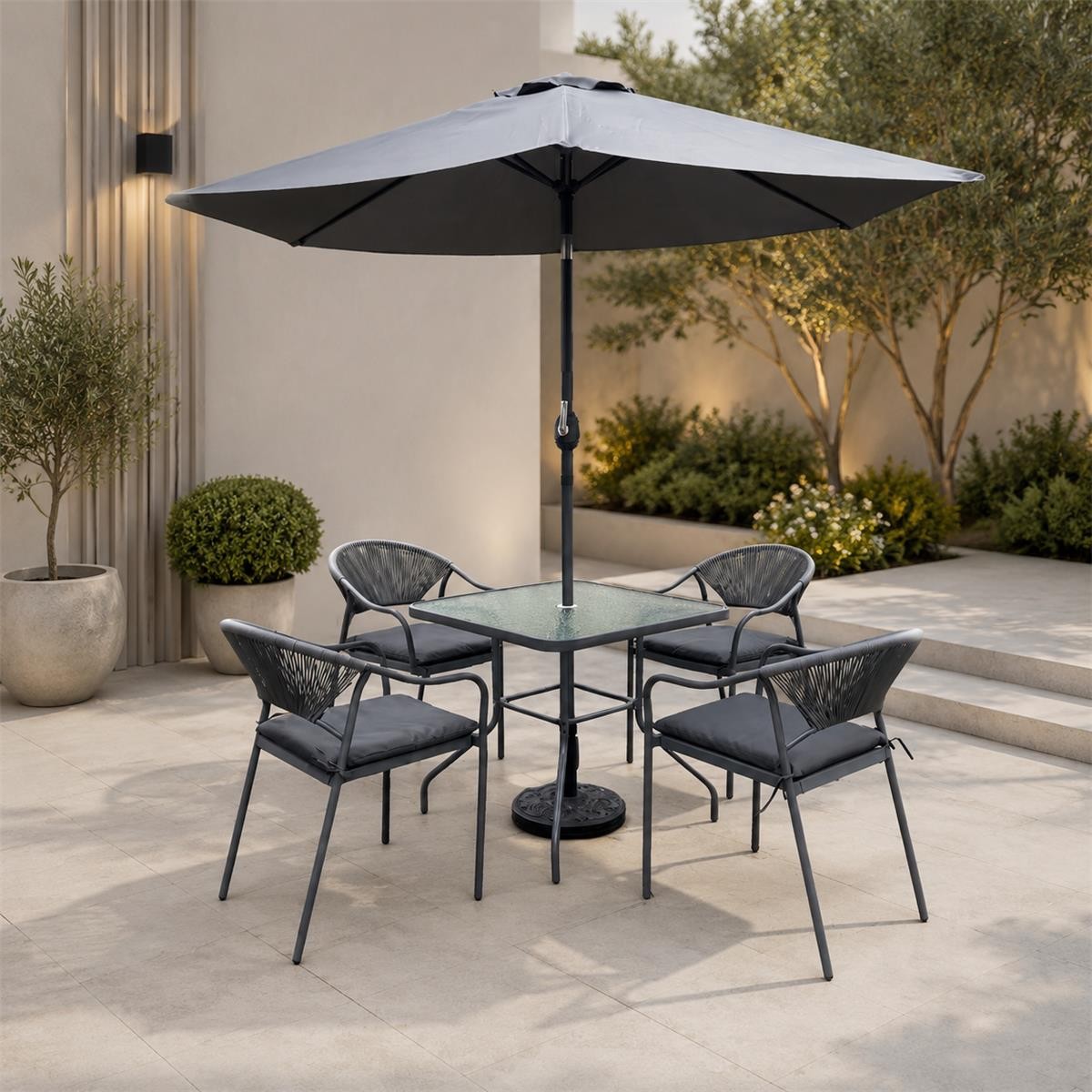 طاولة طعام  مع مظلة 4 كرسي 211104 GREY