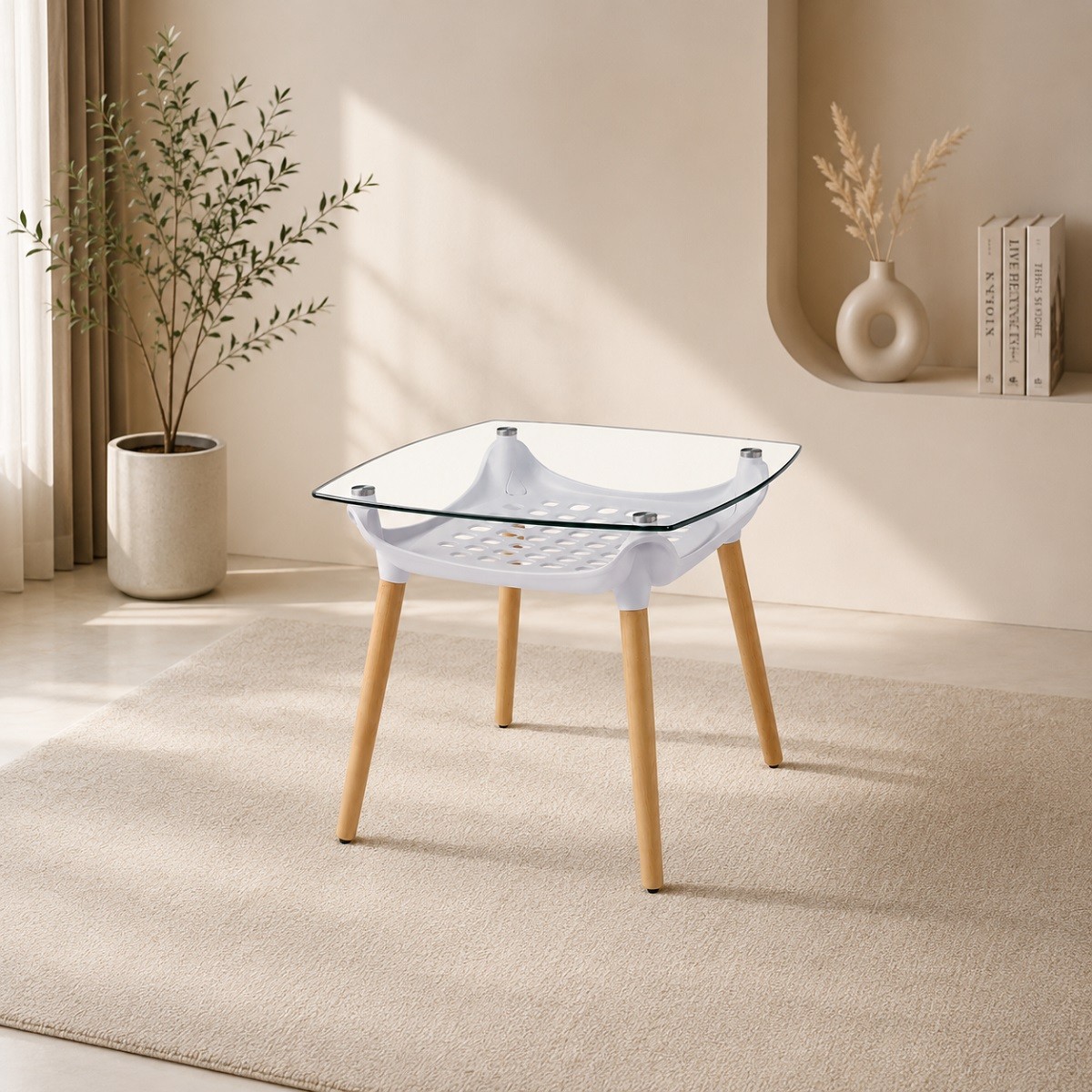 طاوله كافيه  زجاج T-999 WHITE 80*80