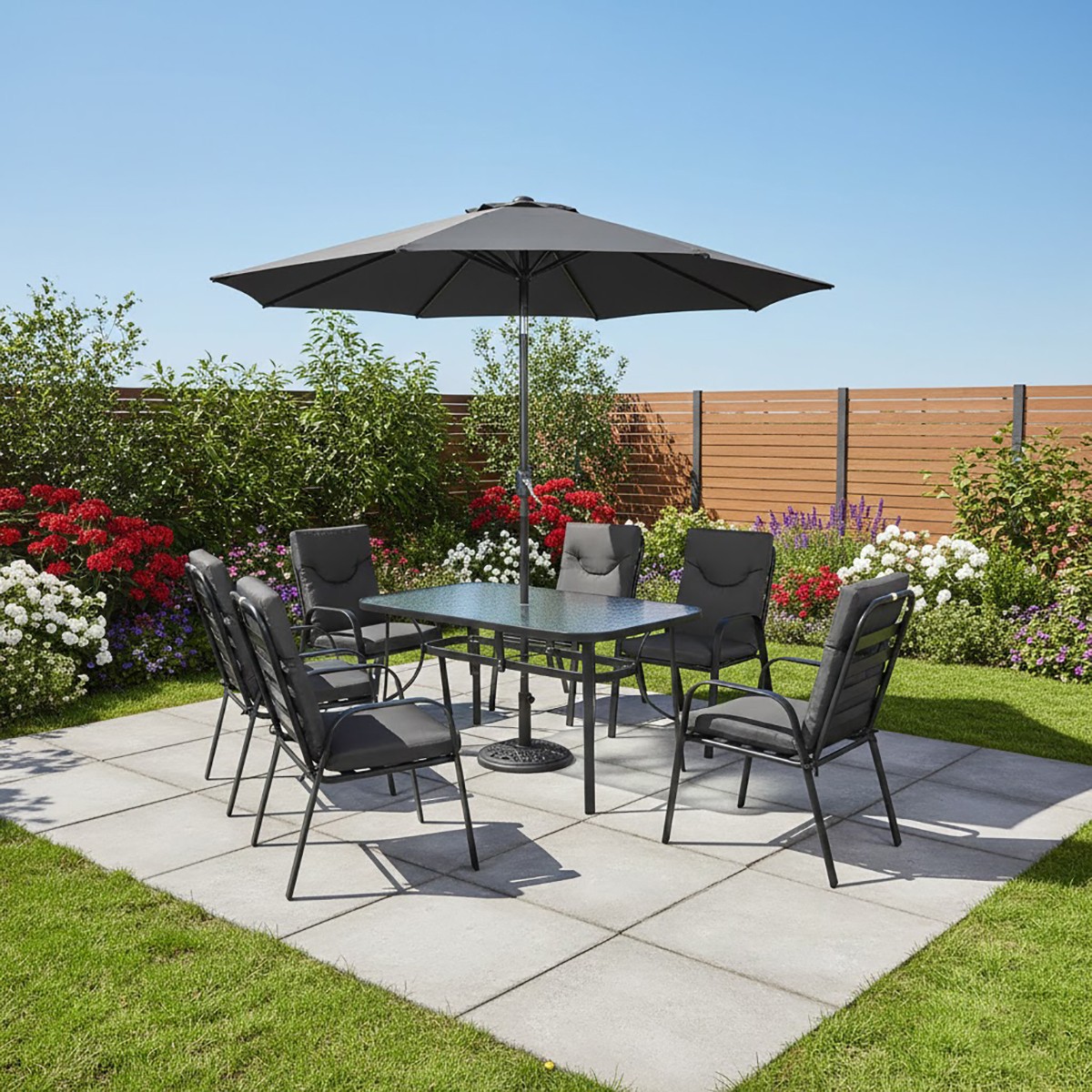 طاولة طعام حدائق رويال 6كرسي فخامة الضيافة الخارجية رمادي غامق