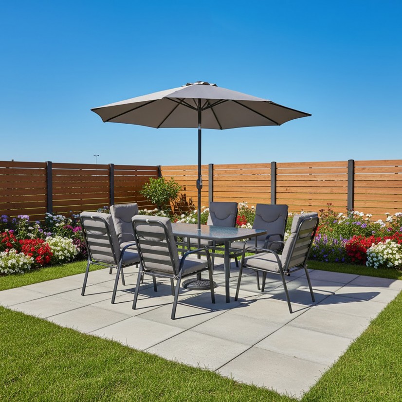 طاولة طعام حدائق رويال 6كرسي- فخامة الضيافة الخارجية رمادي فاتح