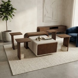 طقم طاولات ضيافة مودرن خشب سنديان وبديل رخام بيج وبني 5 قطع طقم طاولات ضيافة مودرن خشب سنديان وبديل رخام بيج وبني 5 قطع