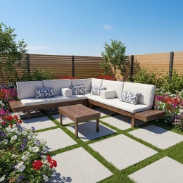 جلسة حدائق "ساندي" حرف L - فخامة الخشب السويدي الطبيعي