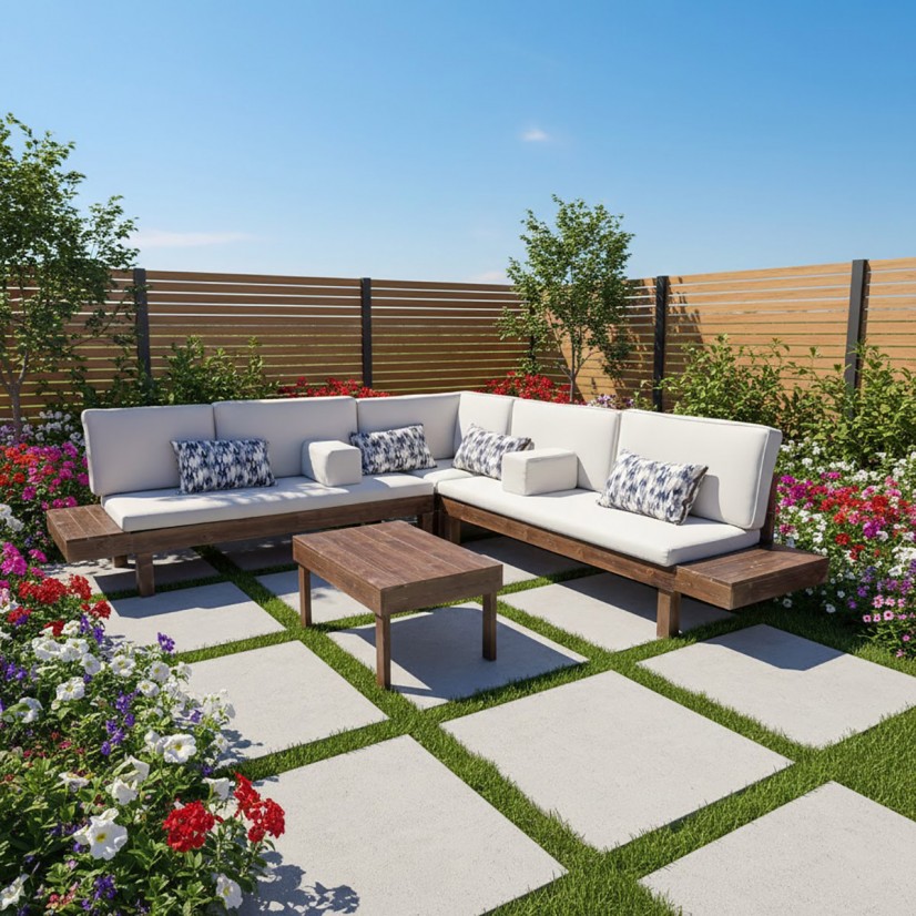 جلسة حدائق "ساندي" حرف L - فخامة الخشب السويدي الطبيعي