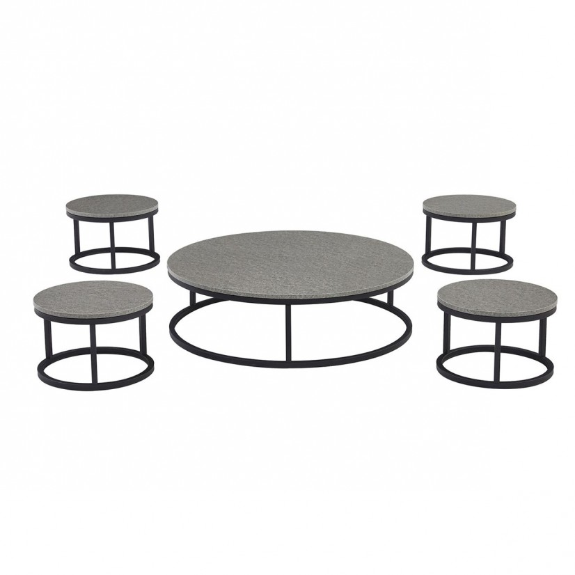 طقم "توليب" الأرضي رمادي دائري- دفء الخشب وأصالة الضيافة