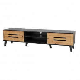 طاولة تلفزيون "أورورا" 160سم مودرن - فخامة الأسود ودفء خشب الأوكا