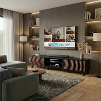 طاولة تلفزيون "لاينز" مودرن - أسود وبني داكن 160 سم