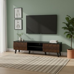 طاولة تلفزيون "أورورا" 160سم - فخامة الأسود مع لمسات البني الغامق